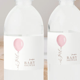 Minimalistisk Rosa Balloon Oh Baby Shower Vattenflaskor Etikett