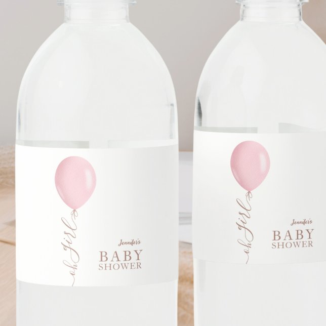 Minimalistisk Rosa Balloon Oh Baby Shower Vattenflaskor Etikett (Skapare uppladdad)