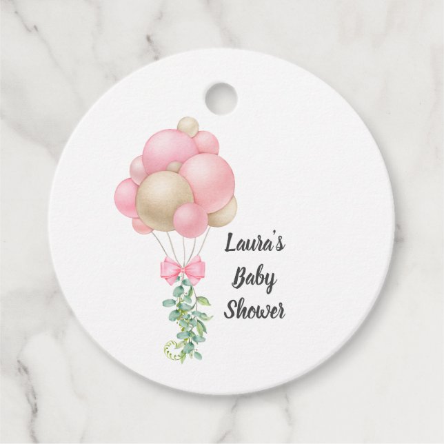 Minimalistisk Rosa Balloons Girl Baby Shower Gåvor Etiketter (Framsida)