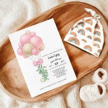 Minimalistisk Rosa Balloons Girl Baby Shower