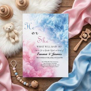 Minimalistisk rosa & blå könsbestämmande inbjudan
