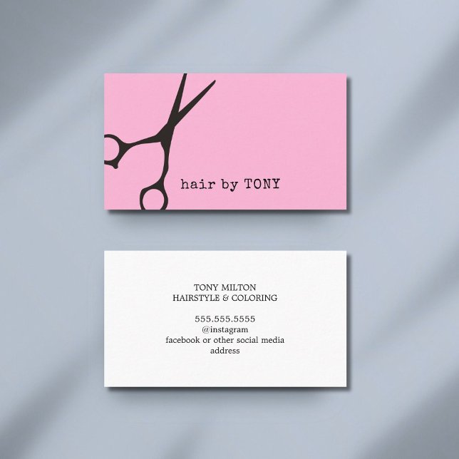 Minimalistisk Rosa Black Scissors Hair Stylist Visitkort (Skapare uppladdad)