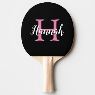 Minimalistisk Rosa Black Script Monogram Namn Pingisracket