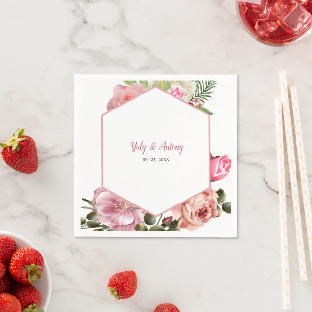 Minimalistisk Rosa Blommande Hexagon Mottakningsbo Pappersservett (Insitu)