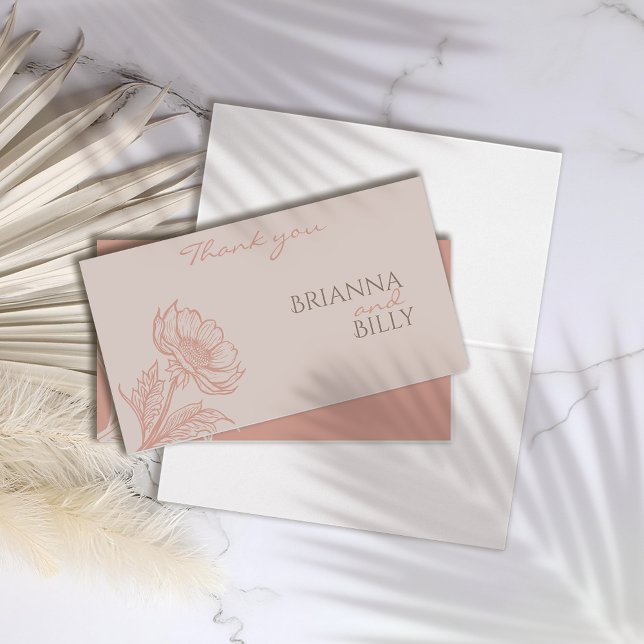 Minimalistisk Rosa Blommigt Bröllop - tackkort Kort (Skapare uppladdad)