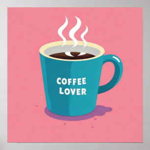Minimalistisk Rosa Blue Coffee kopp älskare Poster