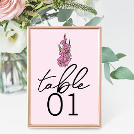 Minimalistisk Rosa Bordsnumren Gladiolus Bröllop Bordsnummer