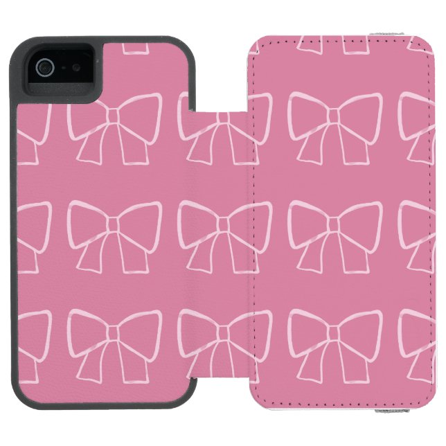 Minimalistisk Rosa Bow Incipio iPhone Wallet Skal (Folio Öppen)