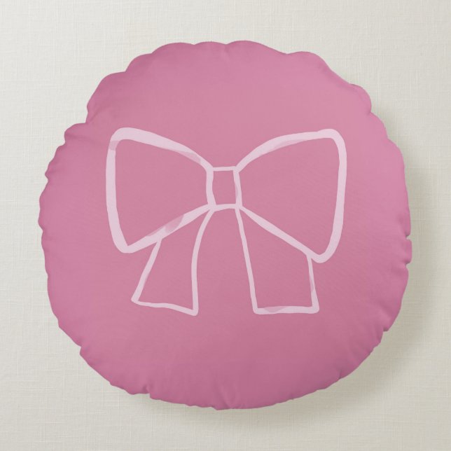 Minimalistisk Rosa Bow Rund Kudde (Framsidan)