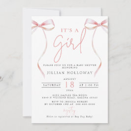 Minimalistisk Rosa BOW sin tjej Baby Shower Inbjudningar