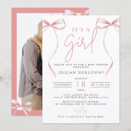 Minimalistisk Rosa BOW sin tjej Baby Shower Inbjudningar