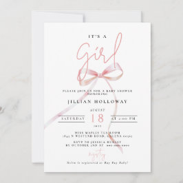 Minimalistisk Rosa BOW sin tjej Baby Shower Inbjudningar