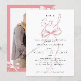 Minimalistisk Rosa BOW sin tjej Baby Shower Inbjudningar