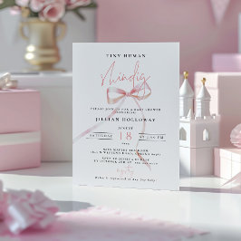 Minimalistisk Rosa BOW Tiny human Shindig Baby Sho Inbjudningar