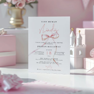 Minimalistisk Rosa BOW Tiny human Shindig Baby Sho Inbjudningar