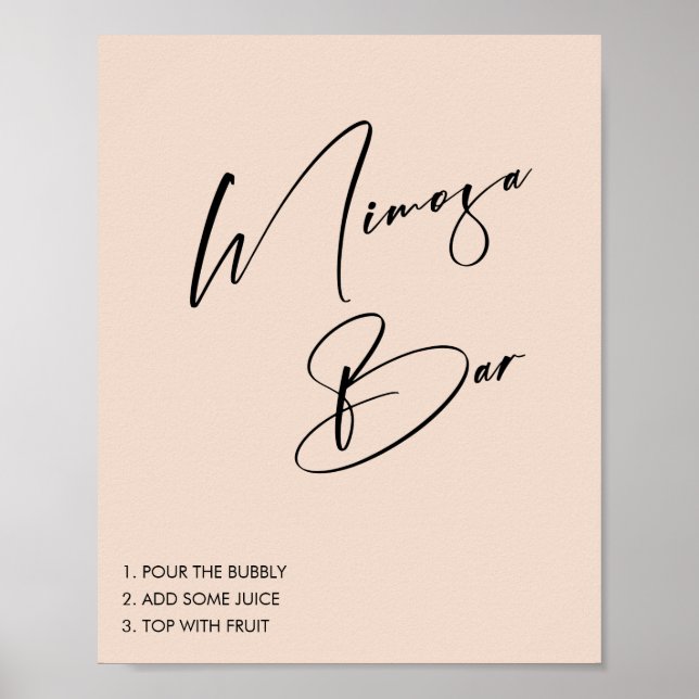 Minimalistisk Rosa Bröllopsdusch Mimosa Bar Skylt (Framsidan)
