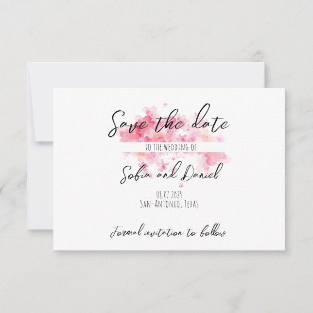 Minimalistisk rosa bröllopsfoto Save The Date-kort Spara Datumet (Framsida)