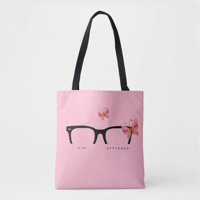 Minimalistisk Rosa Butterfly Öga Glass Tote Bag Tygkasse (Framsida)