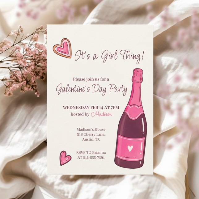 Minimalistisk Rosa Champagne Galentines Inbjudan (Minimal Pink Champagne Galentines Invitation)