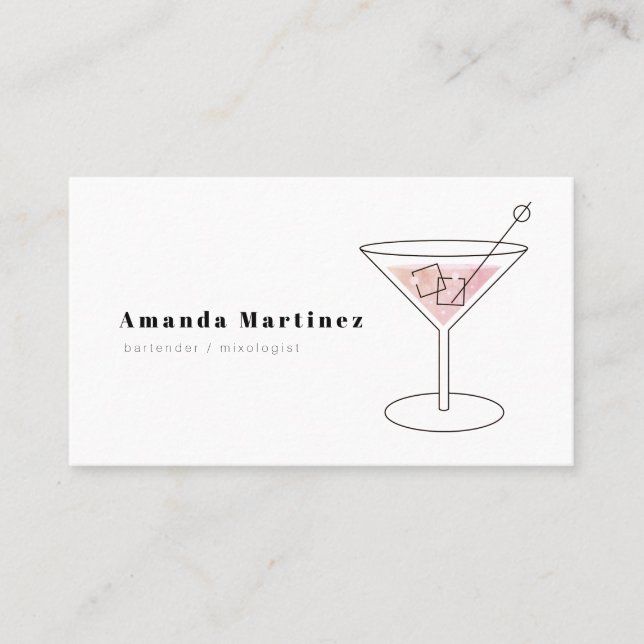 Minimalistisk Rosa Cocktail Bartender Mixolog Visitkort (Framsida)