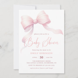 Minimalistisk Rosa Coquette Bow Girl Baby Shower Inbjudningar
