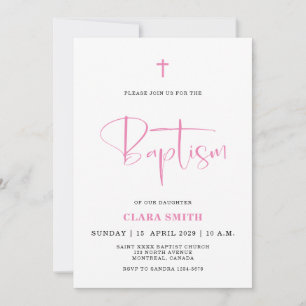 Minimalistisk rosa dopinvitation för flickor inbjudningar