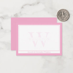 Minimalistisk Rosa Dubbelkant Monogram Par Anteckningskort