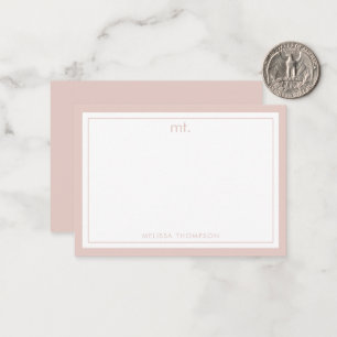 Minimalistisk Rosa Dubbla Gräns Modern Monogram Anteckningskort