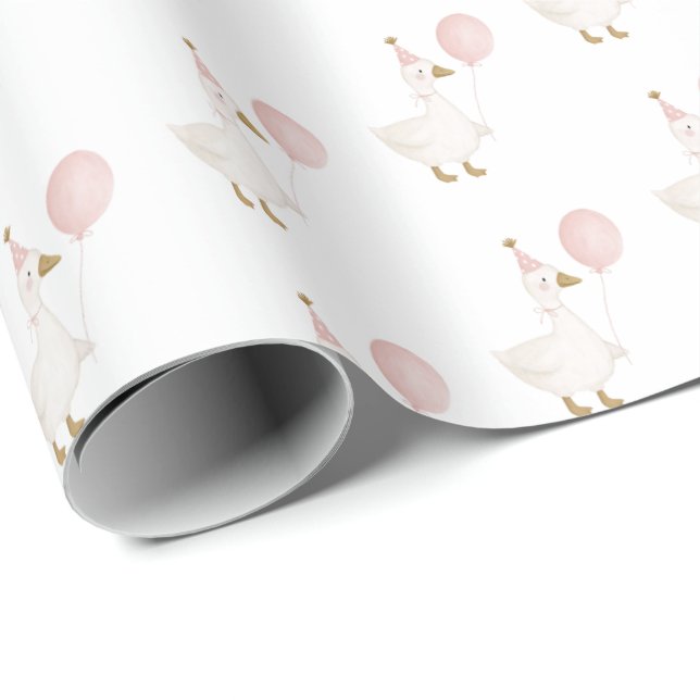Minimalistisk Rosa Dumma Gås Barnkalas  Presentpapper (Rullad Hörn)