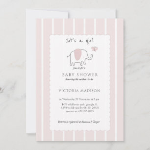 Minimalistisk Rosa Elefantskiss Det är en flicka Inbjudningar