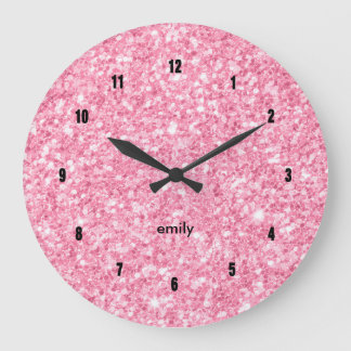 Minimalistisk rosa faux glitter stor klocka
