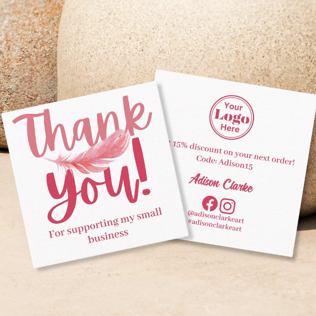 Minimalistisk Rosa Feather Tack Branding Fyrkantigt Visitkort (Skapare uppladdad)