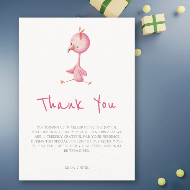 Minimalistisk Rosa Flamingo Girl Baby Shower Tack Kort (Skapare uppladdad)