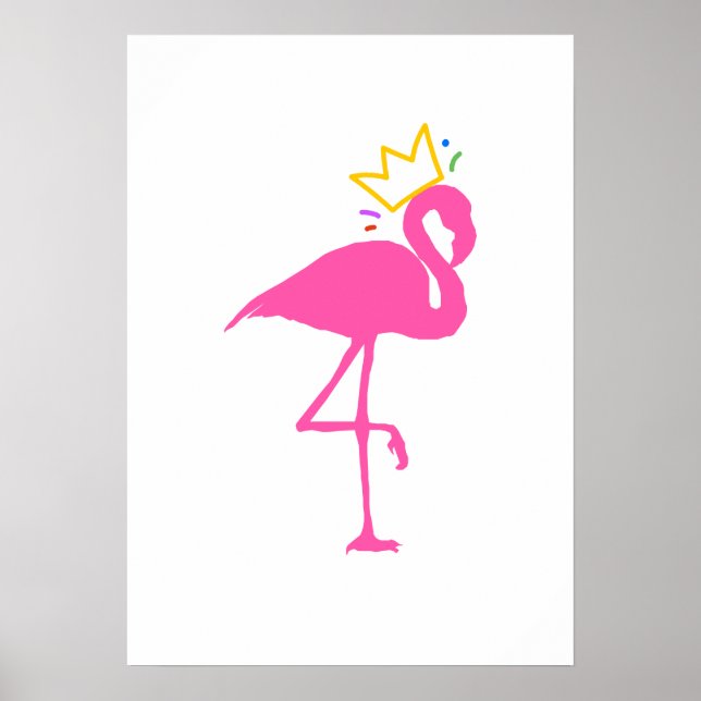 Minimalistisk Rosa Flamingo Guld Kronan Väggkonst (Framsidan)
