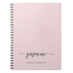 Minimalistisk Rosa Flicka Monogram Namn Skrift Anteckningsbok