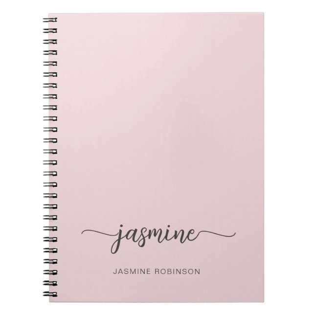 Minimalistisk Rosa Flicka Monogram Namn Skrift Anteckningsbok (Framsidan)