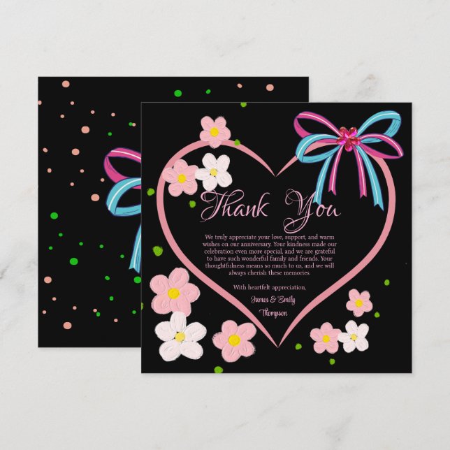 Minimalistisk Rosa för Blommigt och svartvit Bröll Tack Kort (Fram/baksida)