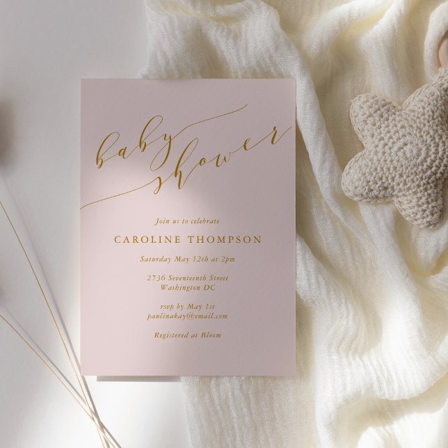 Minimalistisk Rosa för klassiskt Elegant, babykläd Inbjudningar (Skapare uppladdad)