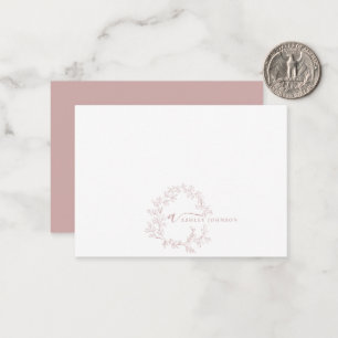 Minimalistisk Rosa för skräppost i Monogram Namn Anteckningskort