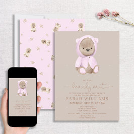 Minimalistisk Rosa för väntetid, babydusch Inbjudningar