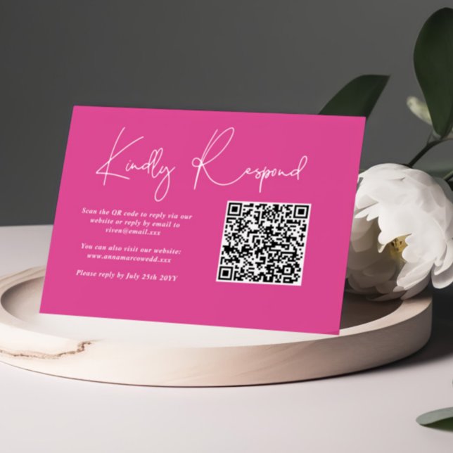 Minimalistisk Rosa Fuchsia Bröllop QR-kod OSA Kort (Skapare uppladdad)