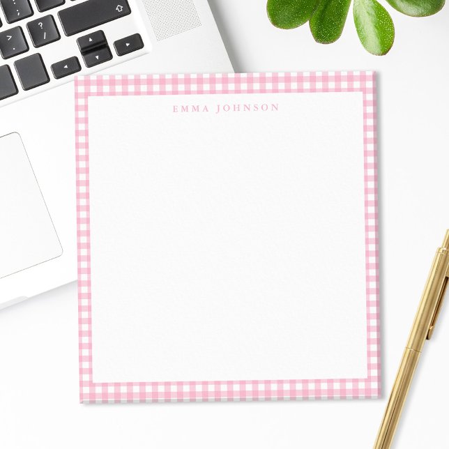 Minimalistisk rosa gingham-monogram anteckningsblock (Skapare uppladdad)