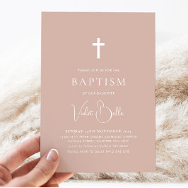 Minimalistisk Rosa Girls Christening Baptism Inbjudningar
