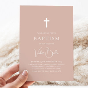 Minimalistisk Rosa Girls Christening Baptism Inbjudningar