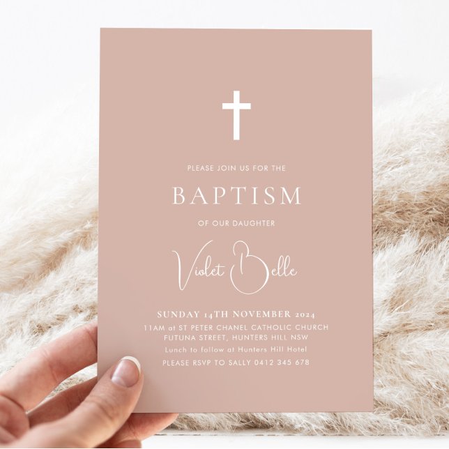 Minimalistisk Rosa Girls Christening Baptism Inbjudningar (Pink Baptism Invitation)