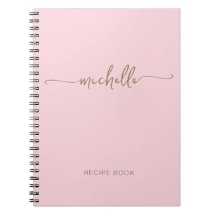 Minimalistisk Rosa Girly Guld Monogram Namn Anteckningsbok