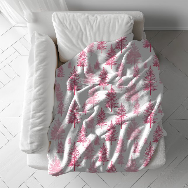 Minimalistisk Rosa Gräs Träd Fleece Blanket (Minimalist Pink Pine Trees Throw Christmas Fleece Blanket)