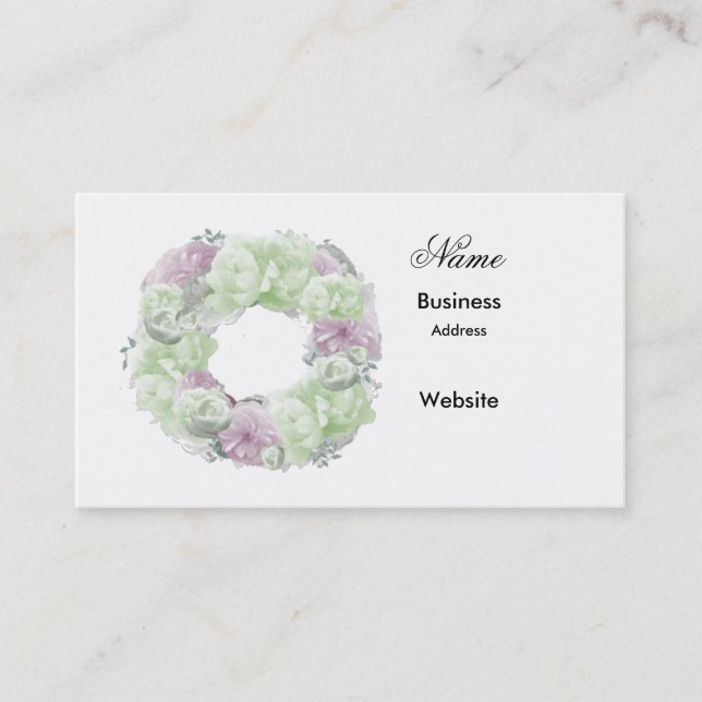 Minimalistisk Rosa Grön Krans AffärsKort Visitkort (Framsida)