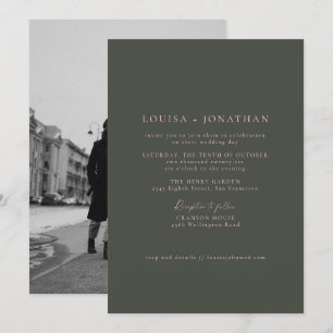 Minimalistisk Rosa Grönt Formell skript Foto Bröll Inbjudningar