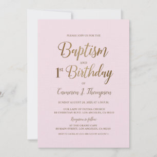 Minimalistisk Rosa Guld-baptism 1:a födelsedag Inbjudningar
